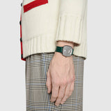 Gucci Grip Silver Dial Green Leather Strap Unisex Watch - YA157412 Buy Now By Gucci