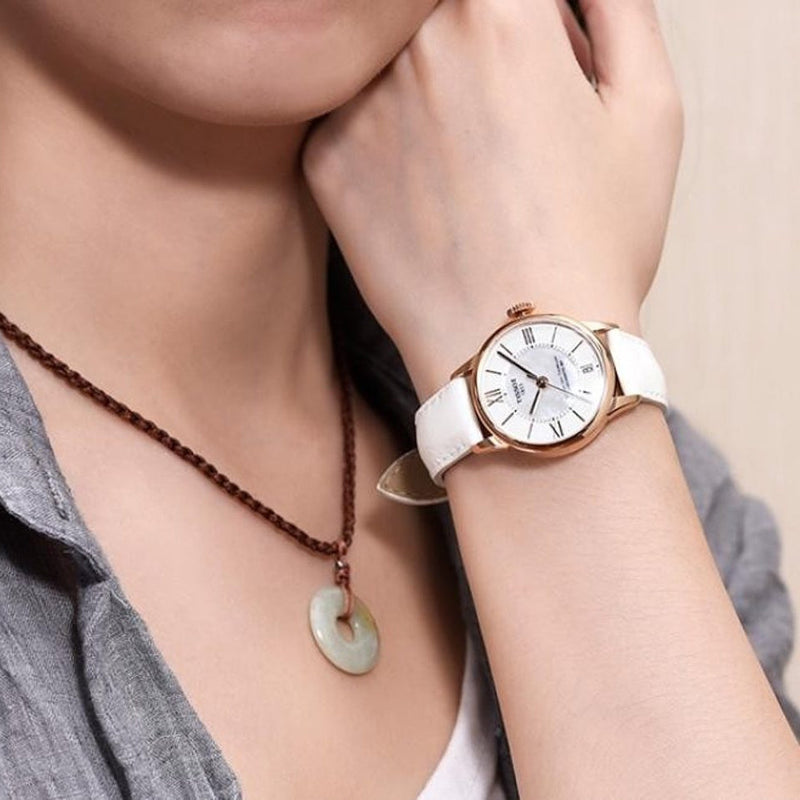 Tissot Chemin Des Tourelles Powermatic 80 Lady Silver Dial White Leather Strap Watch For Women - T099.207.36.118.00 Buy Now By Tissot