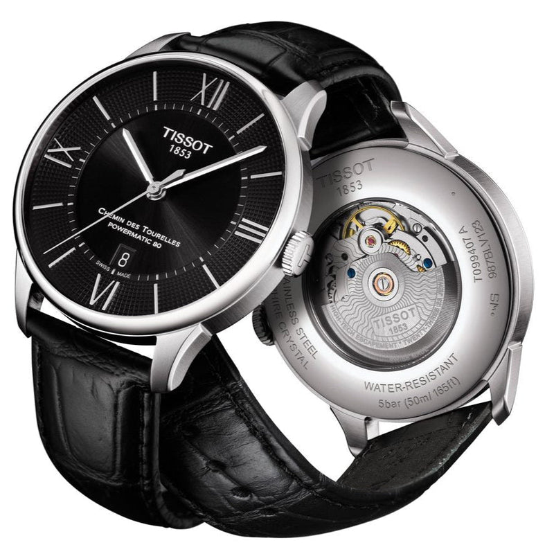 Tissot Chemin Des Tourelles Powermatic 80 Black Dial Black Leather Strap Watch For Men - T099.407.16.058.00 Buy Now By Tissot