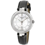 Tissot T Lady Flamingo Mother of Pearl White Dial Black Leather Strap Watch for Women - T094.210.16.111.00