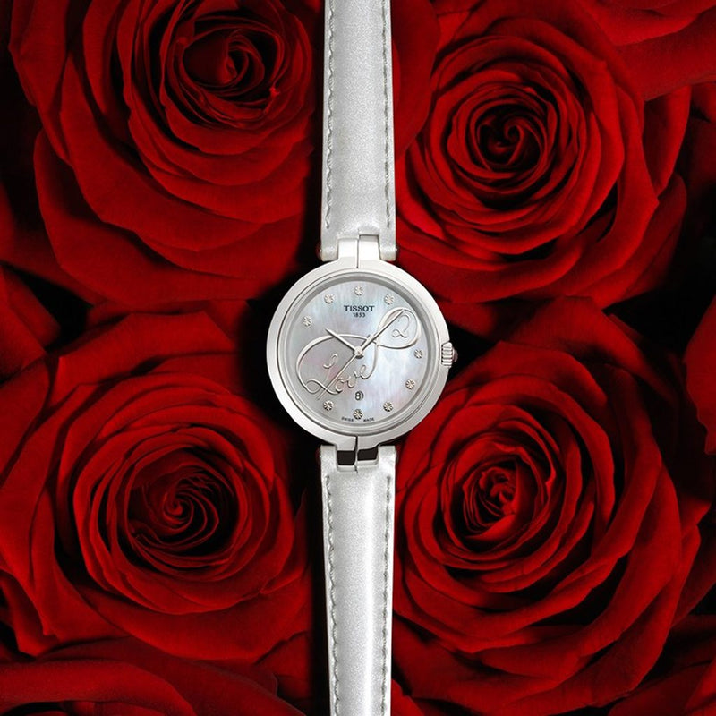Tissot T Trend Flamingo Valentines Mother of Pearl White Dial White Leather Strap Watch For Women - T094.210.16.111.01 Buy Now By Tissot