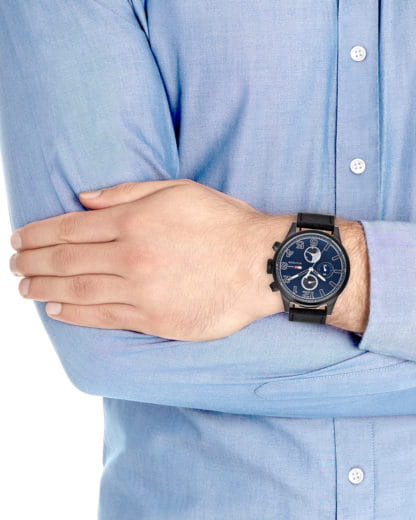 Shop Tommy Hilfiger Jackson Quartz Blue Dial Black Leather Strap Watch for Men - 1791241 in USA