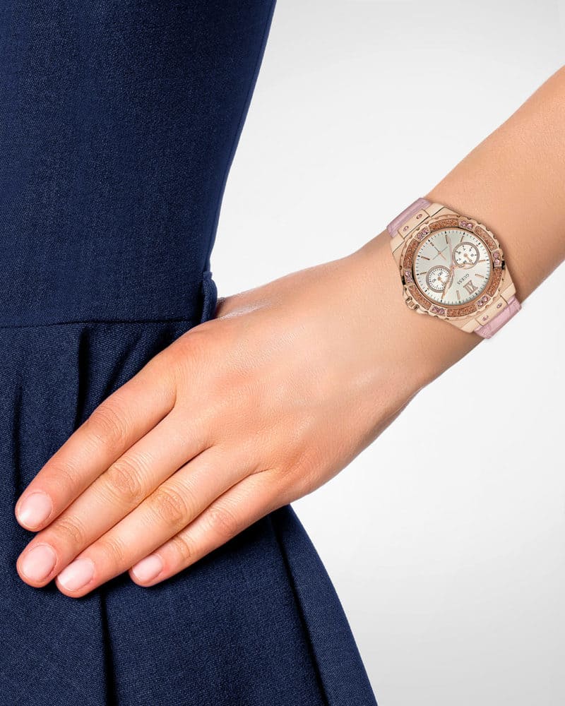 Shop Guess Limelight Quartz Analog White Dial Pink Leather Strap Watch For Women - W0775l3 in USA