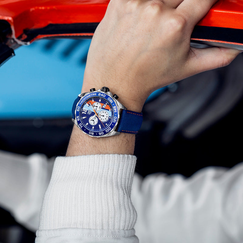 Tag Heuer Formula 1 Gulf Edition Blue Dial Blue Leather Strap Watch for Men - CAZ101N.FC8243 Buy Now By Tag Heuer