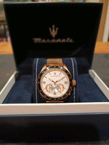 Maserati Traguardo 45mm Chronograph Rose Gold Mesh Strap White Dial Watch For Men - R8873612011 Buy Now By Maserati