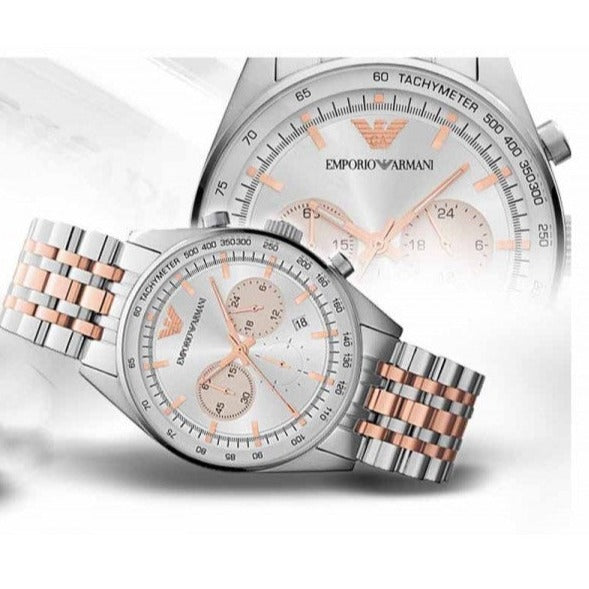 Emporio Armani Sportivo Chronograph Silver Dial Two Tone Steel Strap Watch For Men - AR5999 Buy Now By Emporio Armani