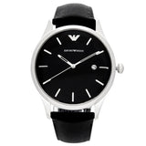 Emporio Armani Lambda Classic Quartz Black Dial Black Leather Strap Watch For Men - AR11020