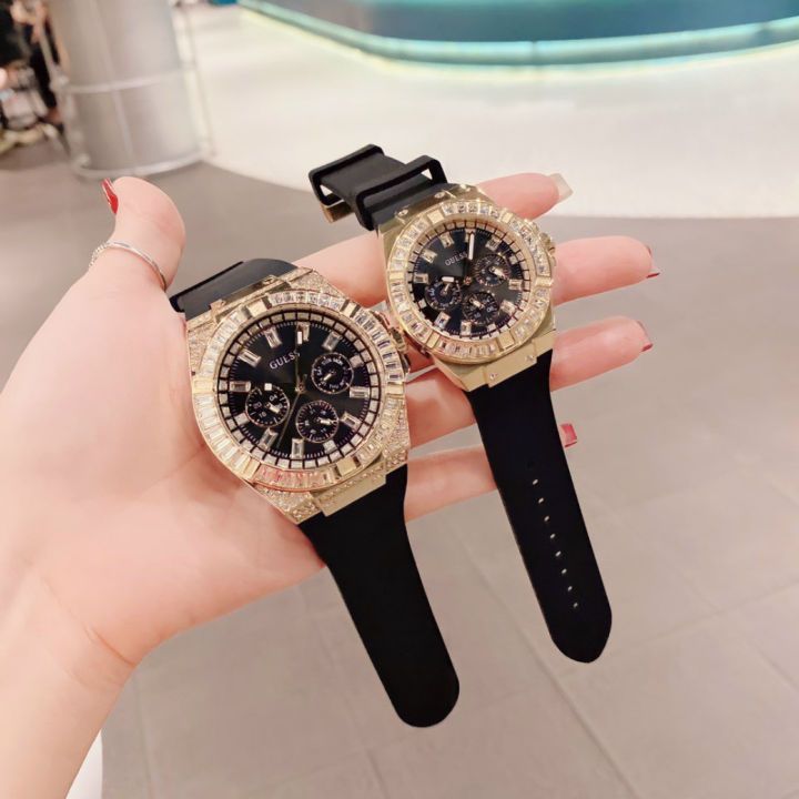 Shop Guess Venus Diamonds Black Dial Black Rubber Strap Watch for Women - GW0118L2 in USA