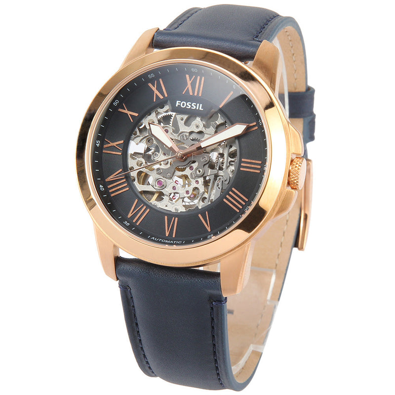 Fossil Grant Automatic Skeleton Blue Dial Blue Leather Strap Watch for Men - ME3102 Buy Now By Fossil