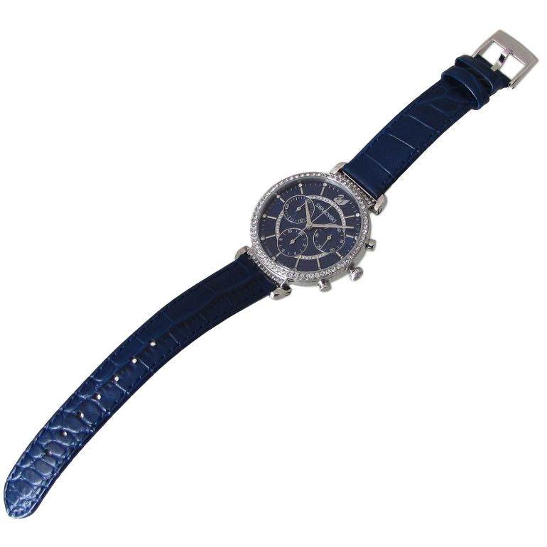 Shop Swarovski Passage Chrono Crystal Blue Dial Blue Leather Strap Watch for Women - 5580342 in USA