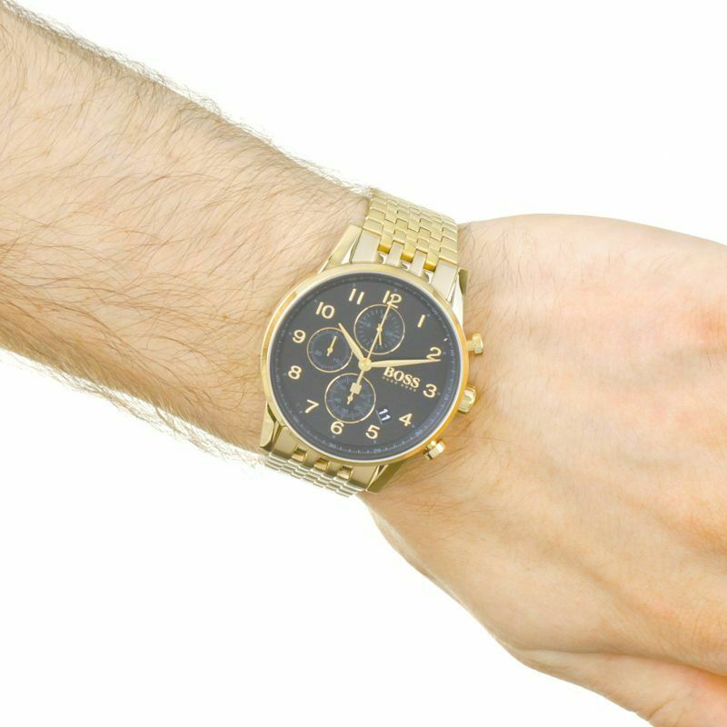Hugo Boss Navigator Black Dial Gold Steel Strap Watch for Men - 1513531 Buy Now By Hugo Boss