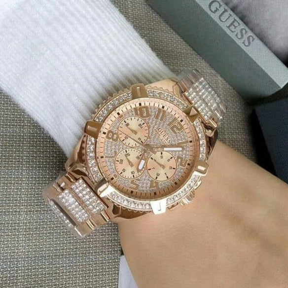 Guess Frontier Chronograph Crystals Rose Gold Dial Rose Gold Steel Strap Watch for Men - W0799G3 Buy Now By Guess