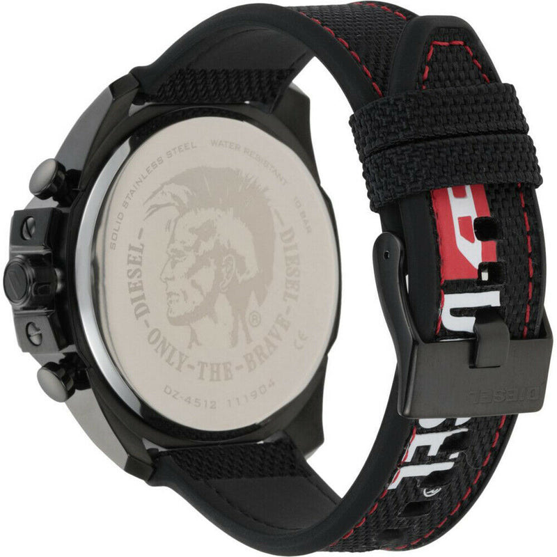 Diesel Mega Chief Chronograph Silver Dial Black Leather Strap Watch For Men - DZ4512 Buy Now By Diesel