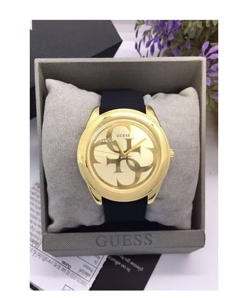 Guess G Twist Gold Dial Black Leather Strap Watch for Women - W0911L3 Buy Now By Guess