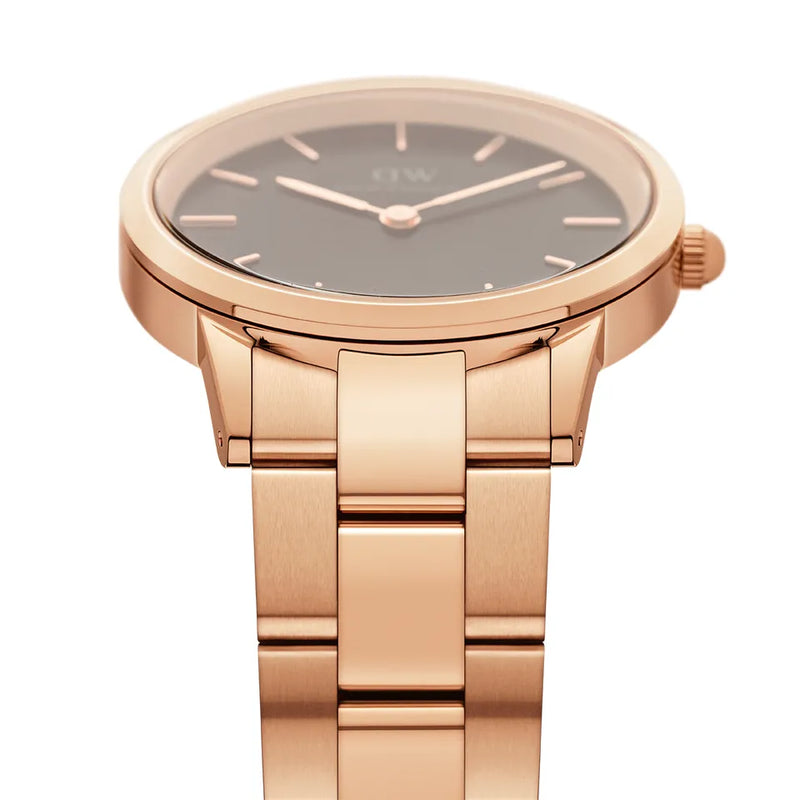 Daniel Wellington Iconic Link Black Dial Rose Gold Steel Strap Watch For Men - DW00100344 Buy Now By Daniel Wellington