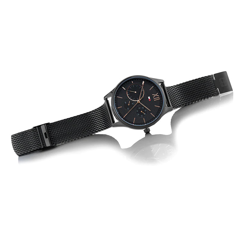 Shop Tommy Hilfiger Damon Quartz Black Dial Black Mesh Bracelet Watch for Men - 1791420 in USA