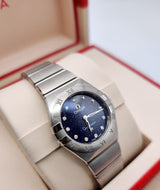 Shop Omega Constellation Manhattan Quartz Diamonds Blue Dial Silver Steel Strap Watch for Women - 131.10.25.60.53.001 in USA
