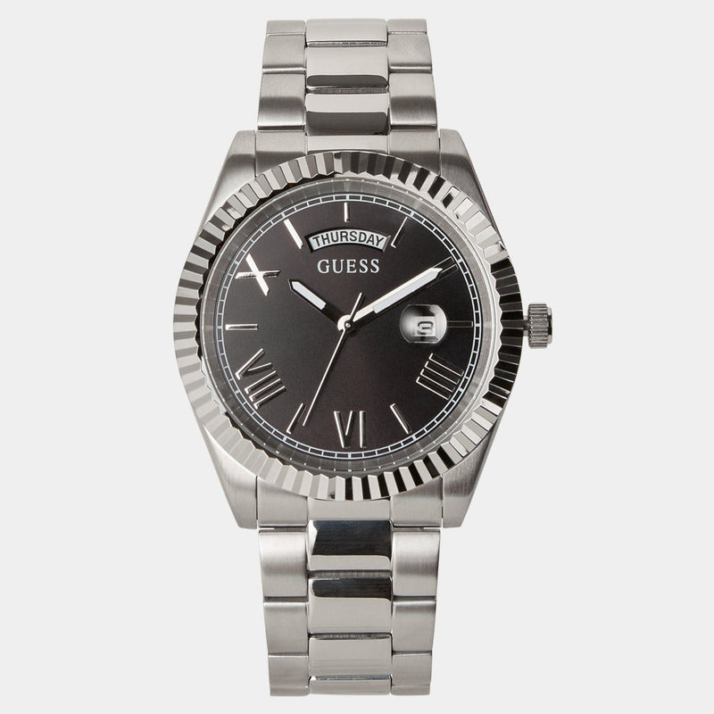 Shop Guess Connoisseur Black Dial Silver Steel Strap Watch for Men - GW0265G1 in USA