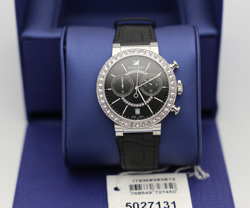 Swarovski Citra Sphere Chronograph Black Dial Black Leather Strap Watch for Women - 5027131 Buy Now By Swarovski