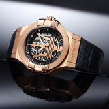 Maserati Potenza Automatic Rose Gold Dial Black Leather Strap Watch For Men - R8821108002