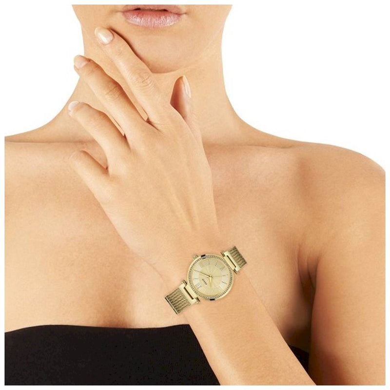 Shop Guess Soho Champagne Dial Stainless Steel Mesh Bracelet Watch For Women - W0638L2 in USA