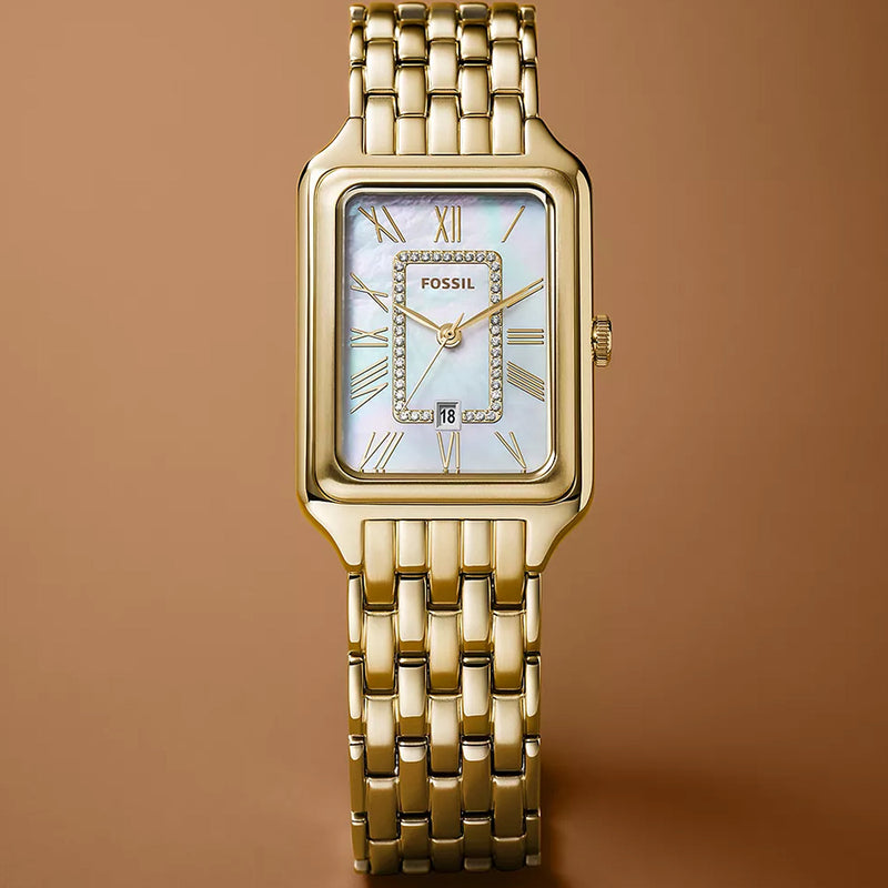 Fossil Raquel Three Hand Mother of Pearl Dial Gold Steel Strap Watch For Women - ES5304 Buy Now By Fossil