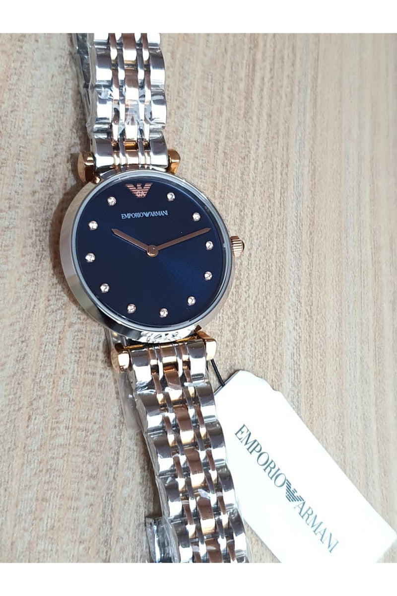 Emporio Armani Gianni T Bar Crystal Blue Dial Two Tone Steel Strap Watch For Women - AR11092 Buy Now By Emporio Armani