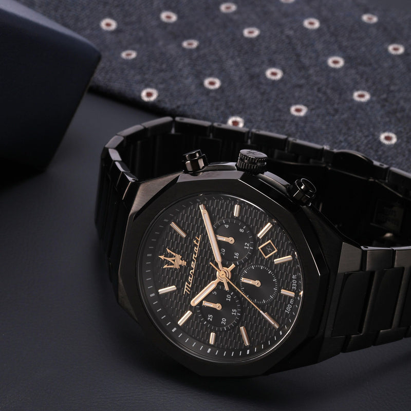 Maserati Stile Chronograph Black Dial Black Steel Strap Watch For Men - R8873642005 Buy Now By Maserati