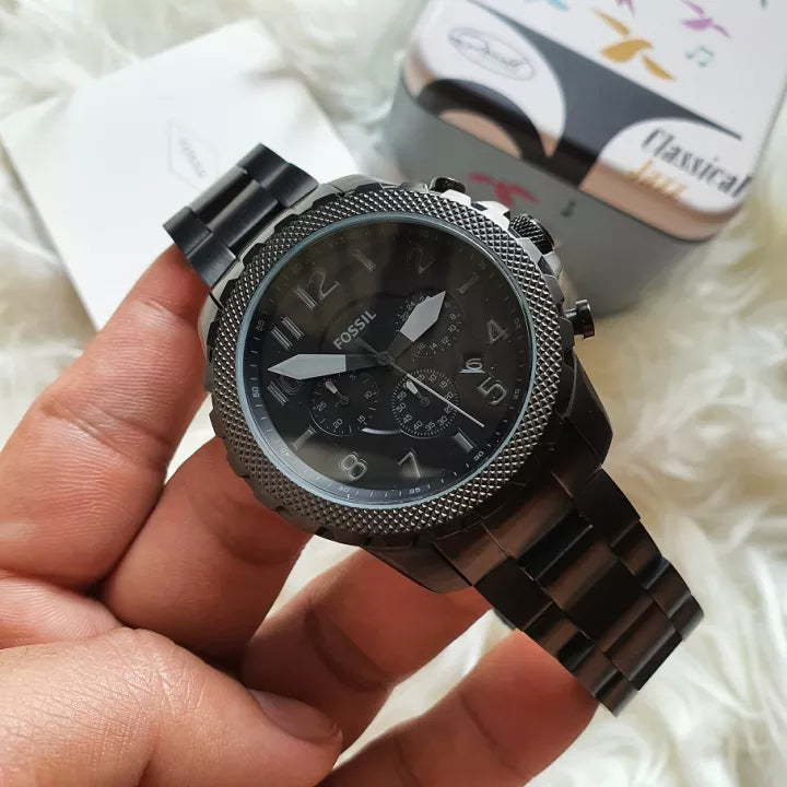Fossil Bowman Chronograph Black Dial Black Steel Strap Watch for Men - FS5603 Buy Now By Fossil