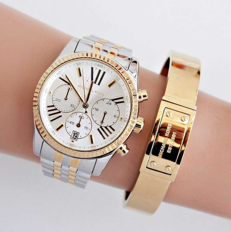 Michael Kors Lexington Silver Dial Two Tone Steel Strap Watch for Women - MK5955 Buy Now By Michael Kors