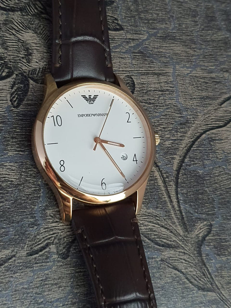Emporio Armani Beta Chronograph White Dial Brown Leather Strap Watch For Men - AR1915 Buy Now By Emporio Armani