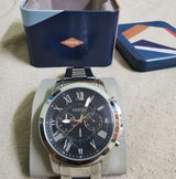 Fossil Grant Chronograph Black Dial Silver Steel Strap Watch for Men - FS4994 Buy Now By Fossil