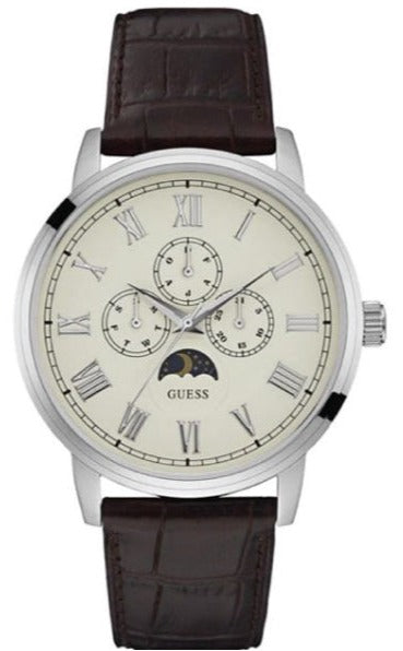 Guess Delancy Quartz White Dial Brown Leather Strap Watch For Men - W0870G1 Buy Now By Guess