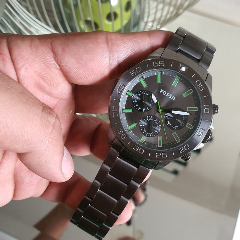 Fossil Bannon Multifunction Chronograph Green Dial Grey Steel Strap Watch for Men - BQ2504 Buy Now By Fossil