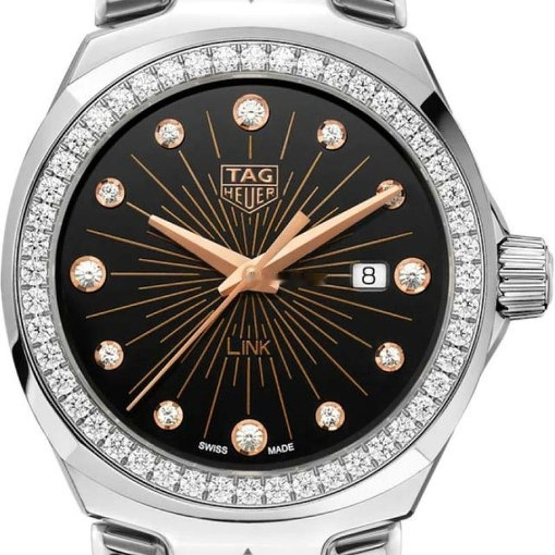 Shop Tag Heuer Link Quartz Diamonds Black Dial Silver Steel Strap Watch for Men - WBC131G.BA0649 in USA