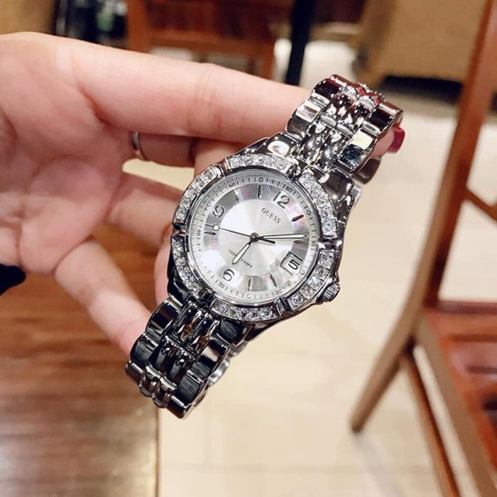 Guess Water Pro Diamonds Silver Dial Silver Steel Strap Watch For Women - G75511M Buy Now By Guess