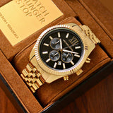 Michael Kors Lexington Chronograph Black Dial Gold Steel Strap Watch for Men - MK8286 Buy Now By Michael Kors
