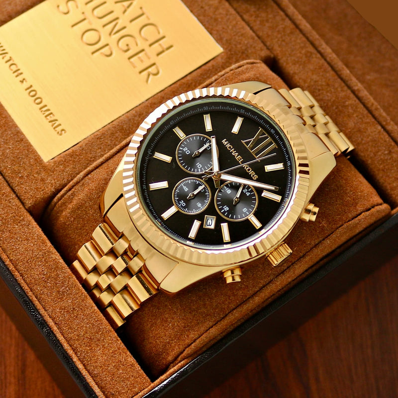 Michael Kors Lexington Chronograph Black Dial Gold Steel Strap Watch for Men - MK8286 Buy Now By Michael Kors