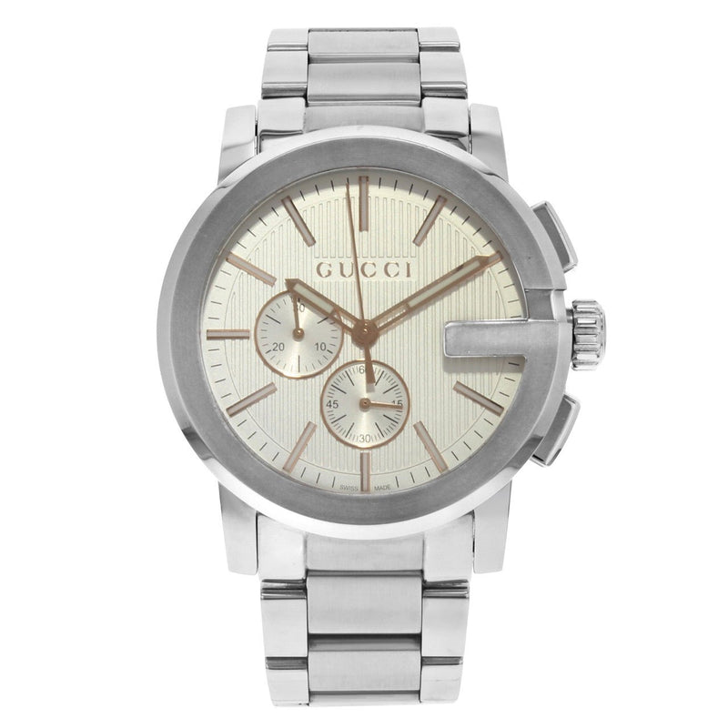 Shop Gucci G Chrono Chronograph Silver Dial Silver Steel Strap Watch For Men - YA101201 in USA