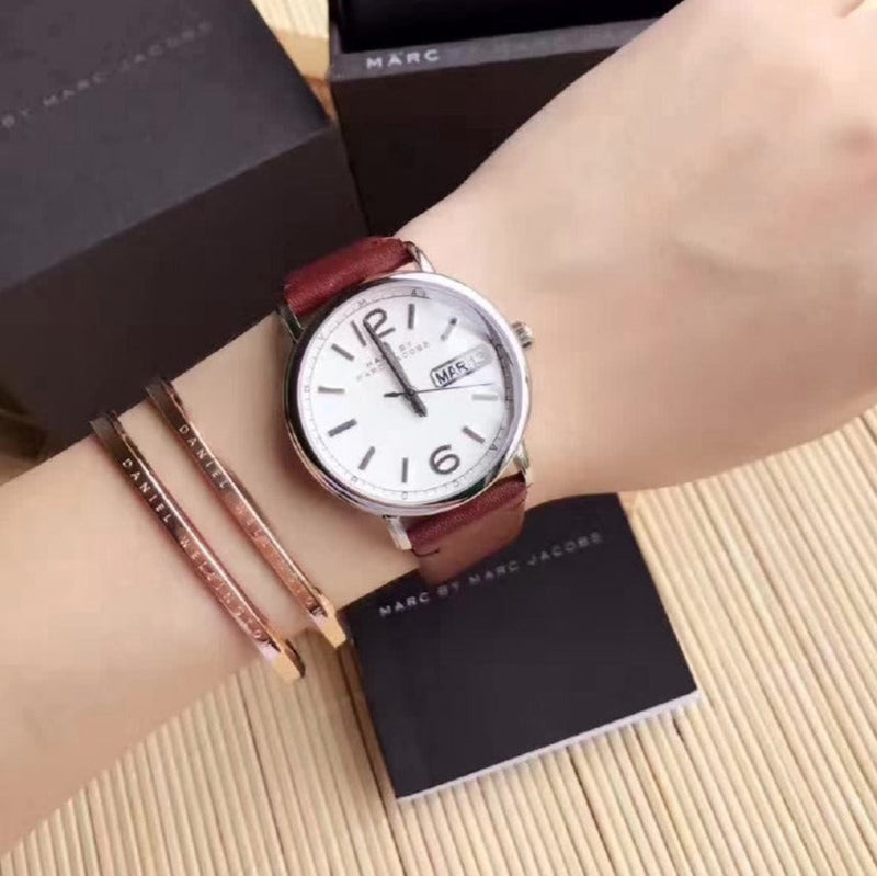 Marc Jacobs Fergus White Dial Brown Leather Strap Watch for Women - MBM8649 Buy Now By Marc Jacobs