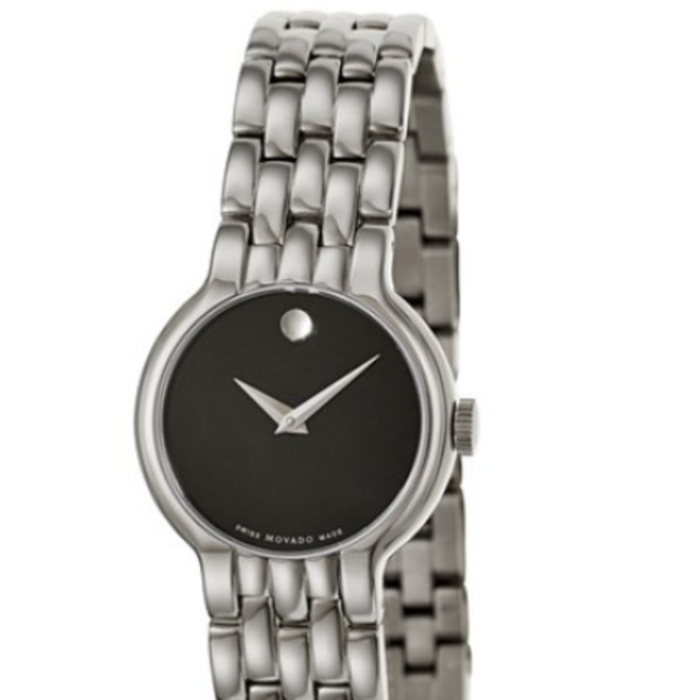 Shop Movado Veturi Quartz Black Dial Silver Steel Strap Watch for Women - 0606338 in USA