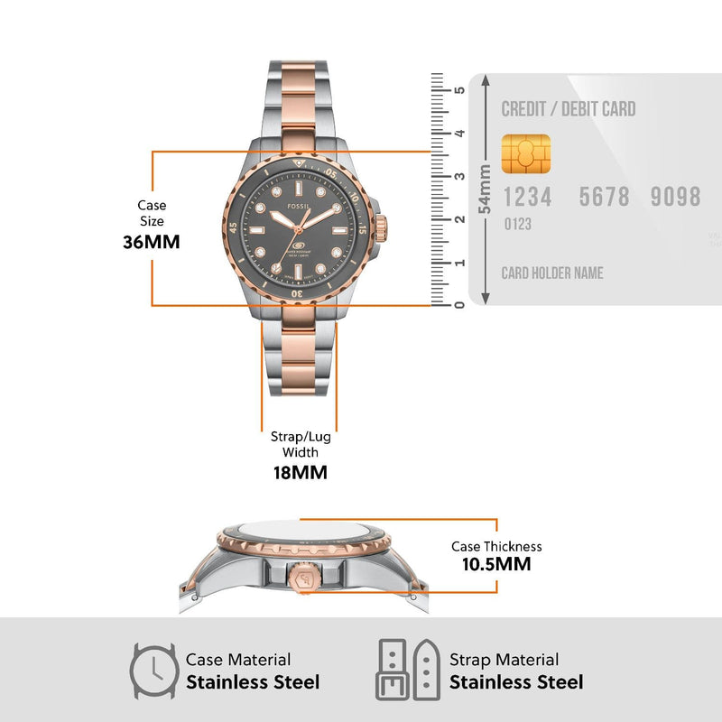 Fossil Blue Dive Three Hand Gray Dial Two Tone Steel Strap Watch For Women - ES5348 Buy Now By Fossil