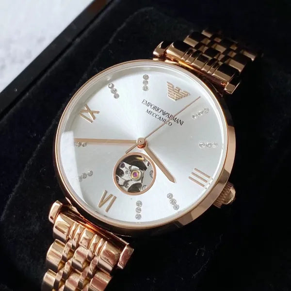Emporio Armani Gianni T-Bar Silver Dial Rose Gold Steel Strap Watch For Women - AR60023 Buy Now By Emporio Armani