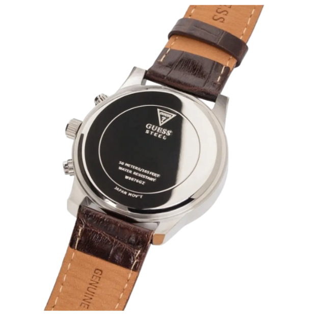 Guess Exec Chronograph White Dial Brown Leather Strap Watch For Men - W0076G2 Buy Now By Guess