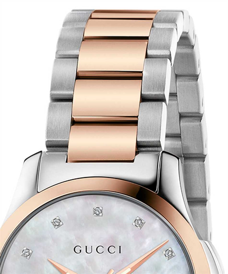 Shop Gucci G Timeless Diamonds Mother of Pearl Dial Two Tone Steel Strap Watch For Women - YA126544 in USA