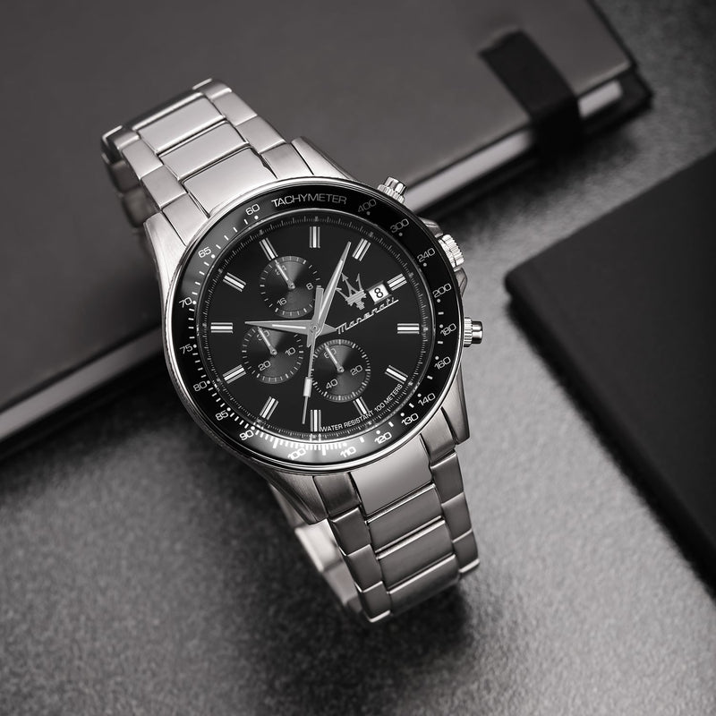 Maserati SFIDA Chronograph Black Dial Silver Steel Strap Watch For Men - R8873640015 Buy Now By Maserati