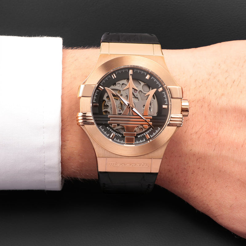 Maserati Potenza Automatic Skeleton Black Dial Black Leather Strap Watch For Men - R8821108039 Buy Now By Maserati