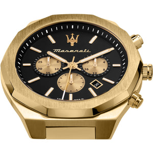 Maserati Stile Chronograph Black Dial Gold Steel Strap Watch For Men - R8873642001