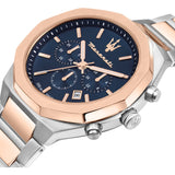 Maserati Stile Chronograph Blue Dial Rose Gold Two Tone Strap Watch For Men - R8873642002 Buy Now By Maserati