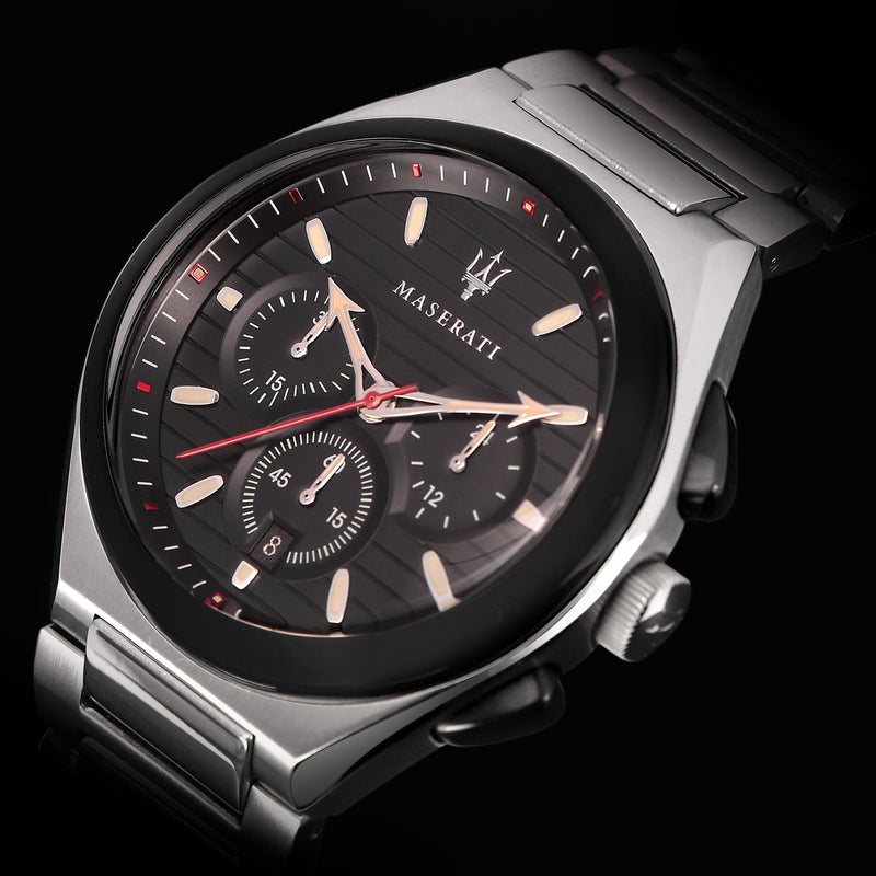 Maserati Triconic Chronograph Black Dial Silver Steel Strap Watch For Men - R8873639002 Buy Now By Maserati
